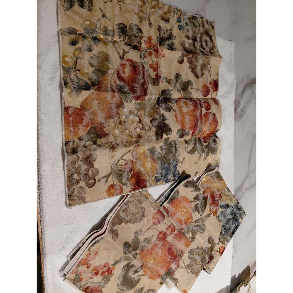 Vintage fruit-patterned earth-toned Fabric Napkings Antique Decor Rustic Western